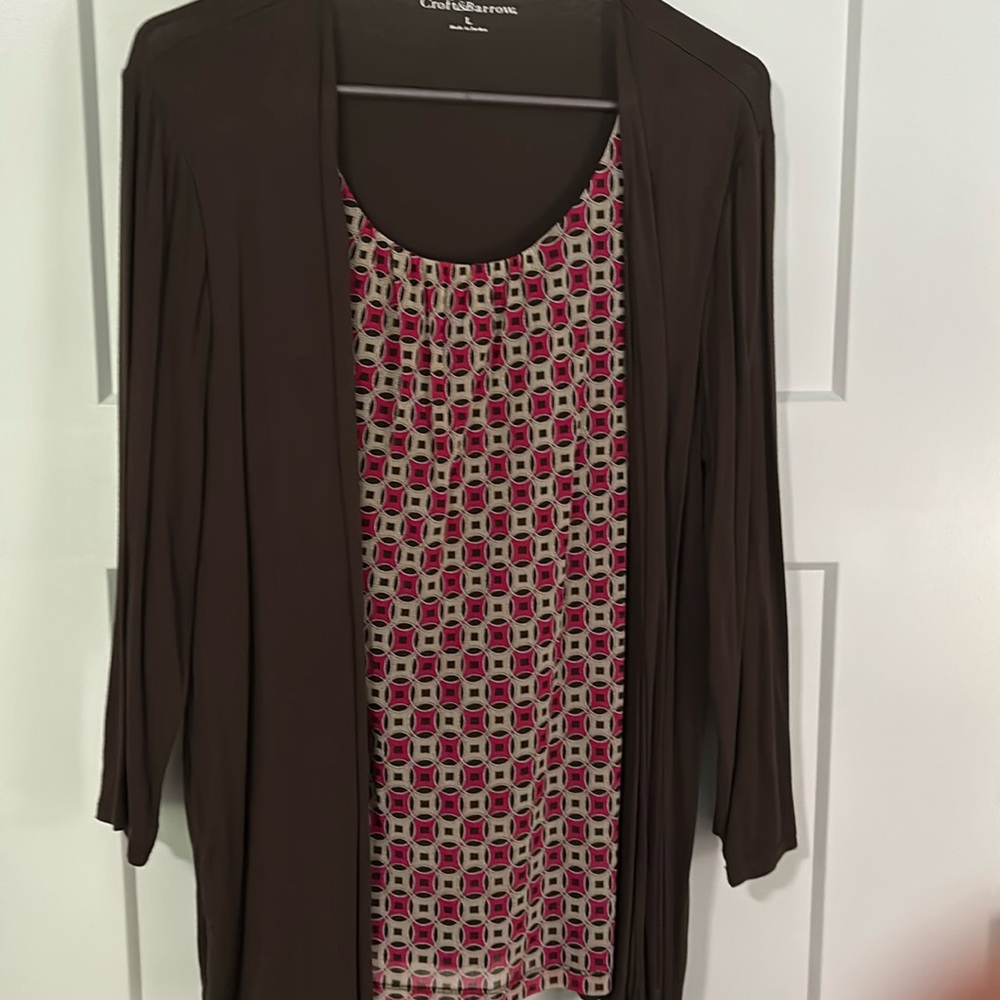 Croft and barrow large tunic in brown and pink 3/4 sleeves